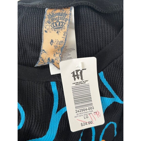 Disney Couture Shirt Womens  Thermal Black Neon Mickey Donald Retro Size Large - Picture 3 of 3